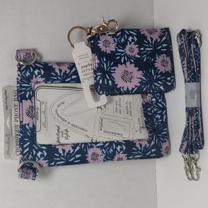 Olivia Moss Pink/Blue Floral Crossbody Phone Bag & ID Card Wallet NWT